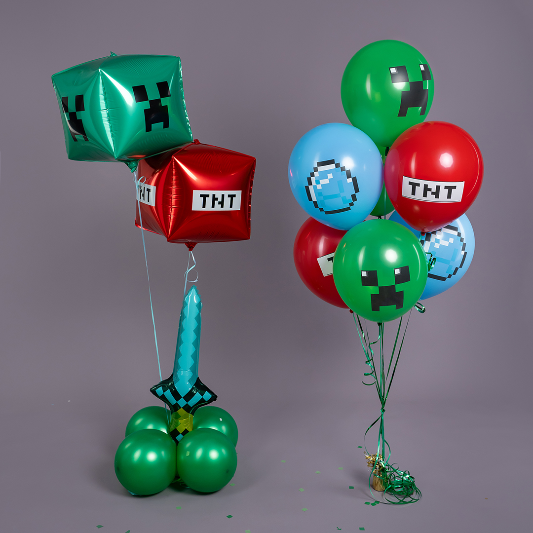 Шар 3D (22''/56 см) Куб, Пиксели, TNT, Красный, 1 шт.
