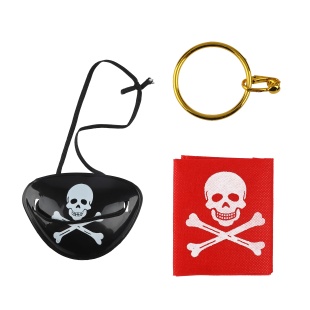 Карнавальный набор, Пират (бандана, повязка на глаз, серьга), Красный/Черный/Золото, 1 шт. 