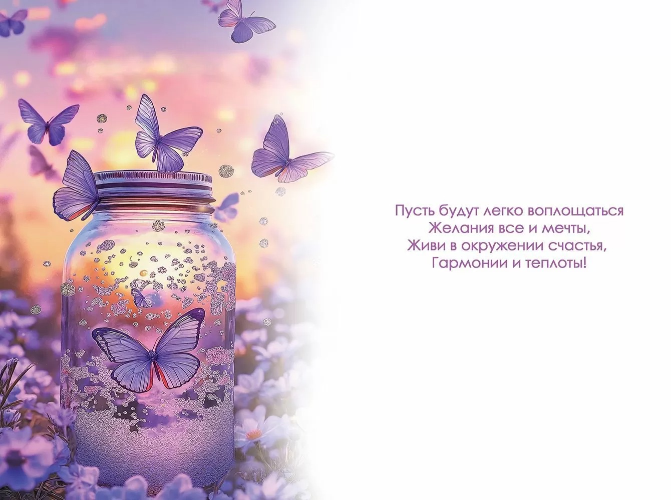 Открытка, С Днем Рождения! (бабочки), с блестками, 12,2*18,2 см, 10 шт.