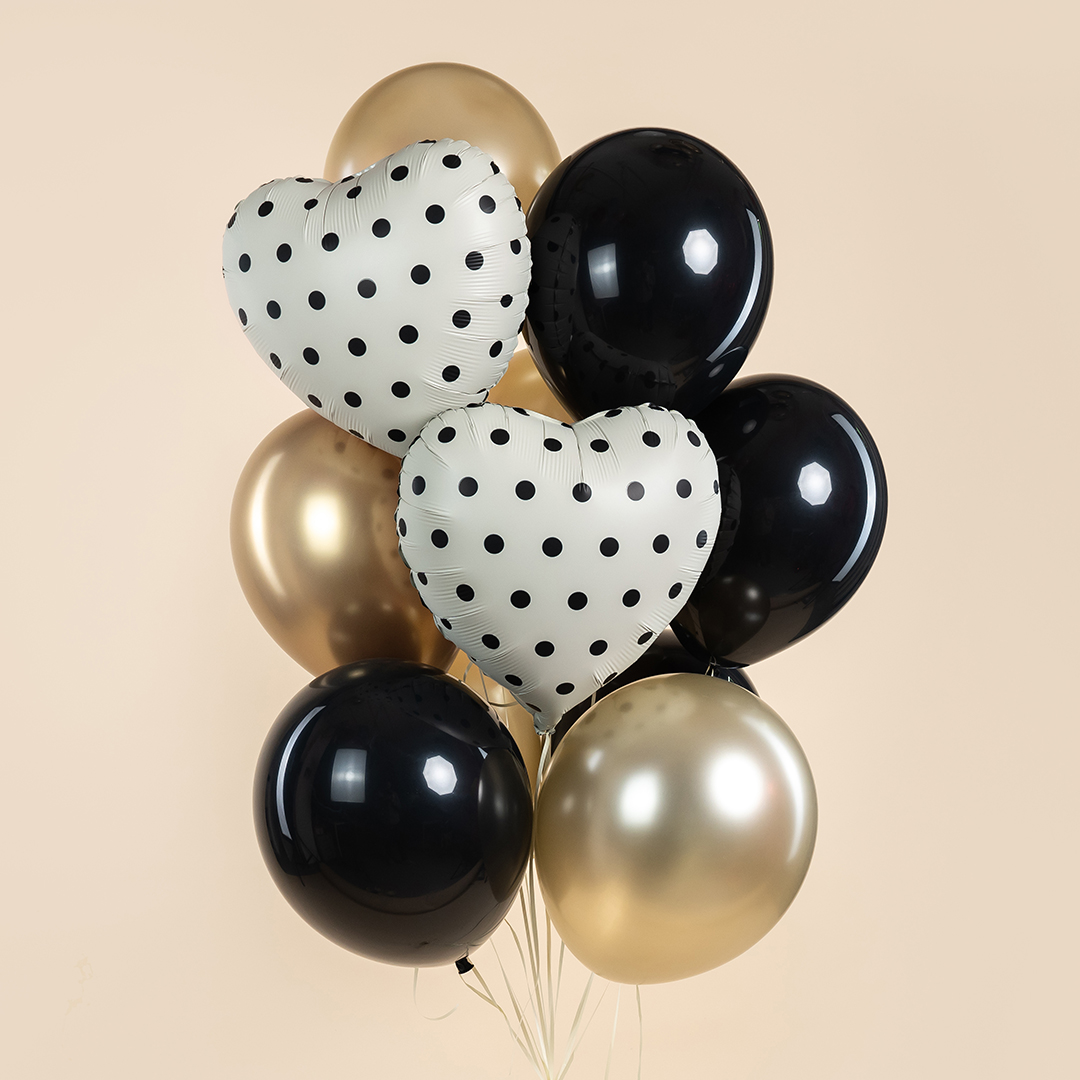 Шар (18''/46 см) Сердце, Черный горошек, Кремовый, 1 шт.