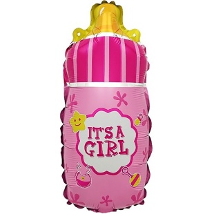 Шар с клапаном (17''/43 см) Мини-фигура, Бутылочка для малышки, Розовый, 5 шт. в уп. (цв.этик.)