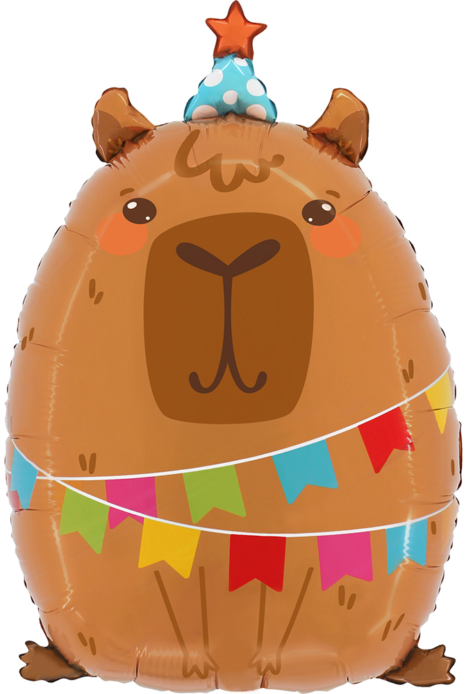 Шар (22''/56 см) Фигура, Капибара на вечеринке, 1 шт.