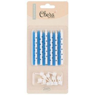 Свечи Звездочки, Голубой микс, 0,5*7,5 см, 12 шт. с держат.