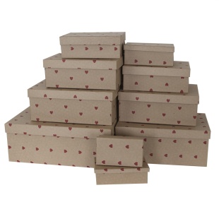 Набор коробок, Крафт, Сердечки, Красный, 33*21*13 см, 10 шт. в упак. 