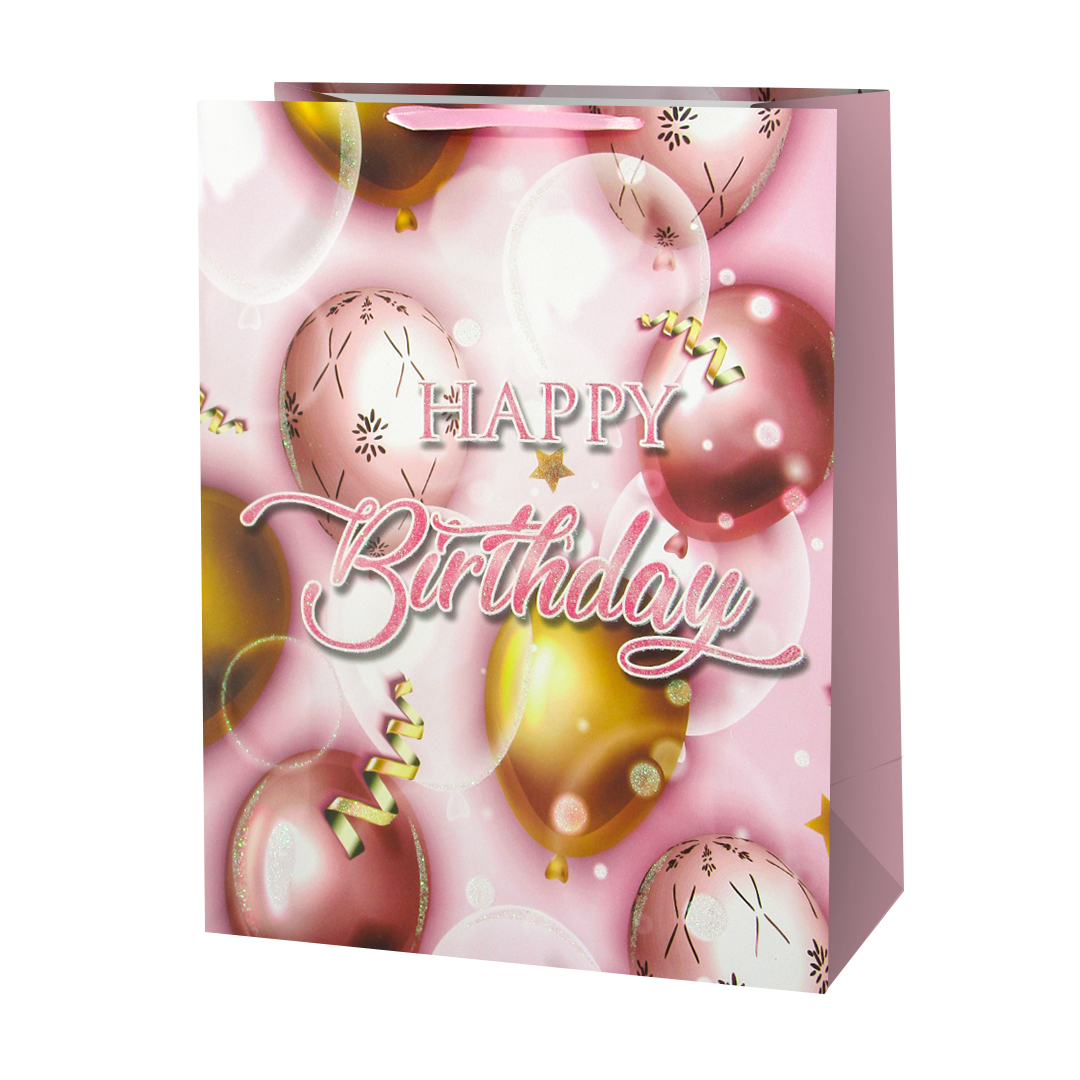 Пакет подарочный,  С Днем Рождения (пастель), Дизайн №1, с блестками, 23*18*10 см, 1 шт.