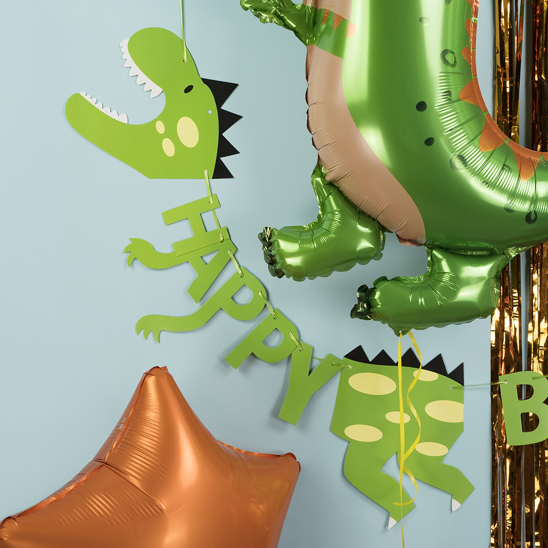 Гирлянда Динозавр, Happy Birthday, Зеленый, 150 см, 1 шт.