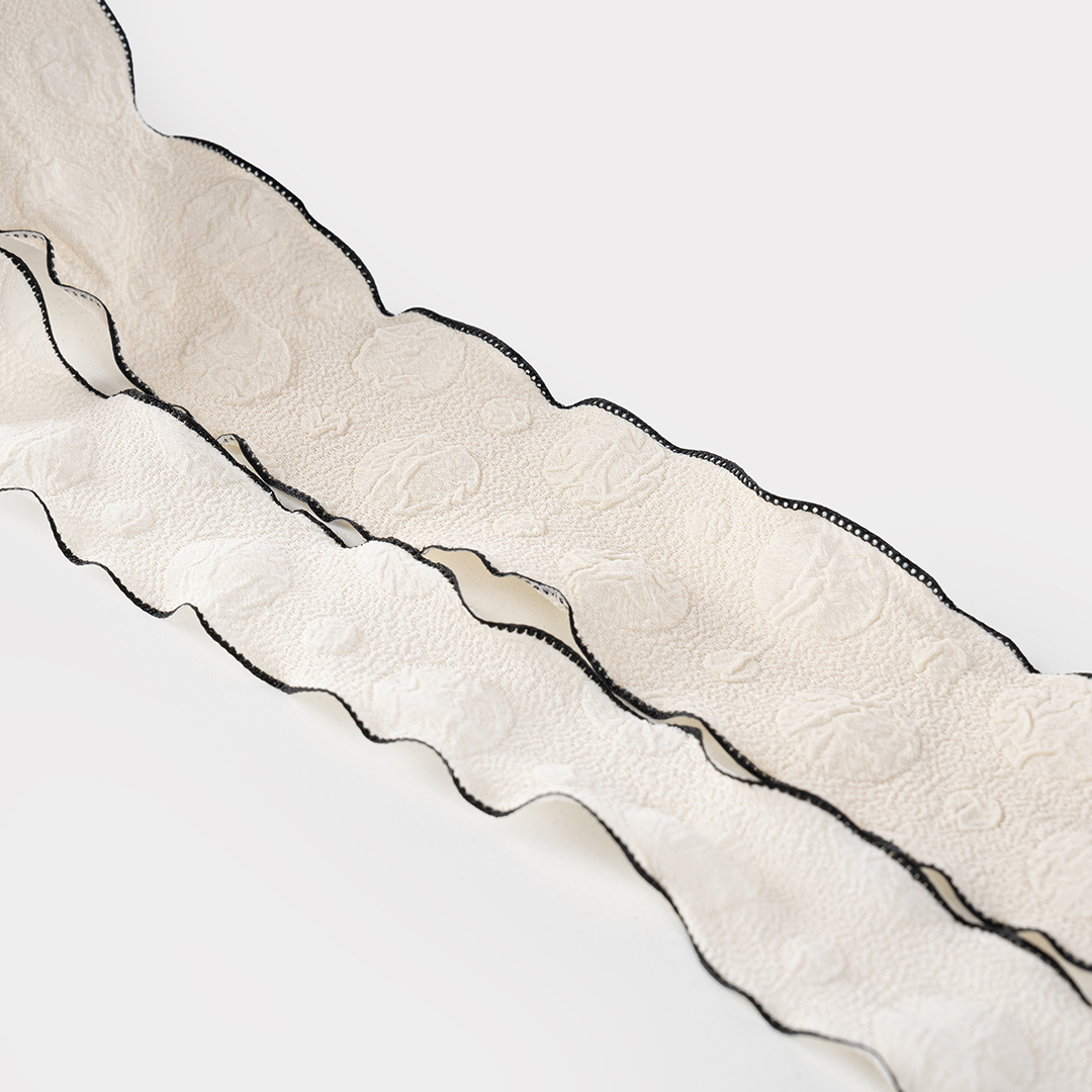 Лента тканевая (4 см*9,14 м) Элегантная волна, Кремовый/Черный, 1 шт.