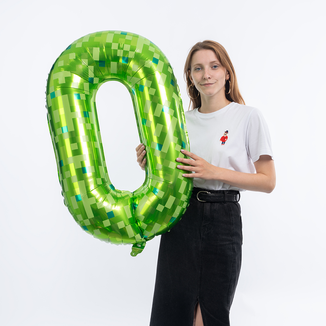 Шар (40''/102 см) Цифра, 0 Пиксели, Зеленый, 1 шт. в уп.