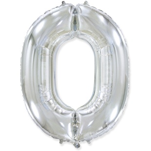 Шар (40''/102 см) Цифра, 0, Серебро, 1 шт. в уп.