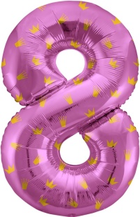 Шар (34''/86 см) Цифра, 8 Золотые короны, Розовый, 1 шт. в уп.