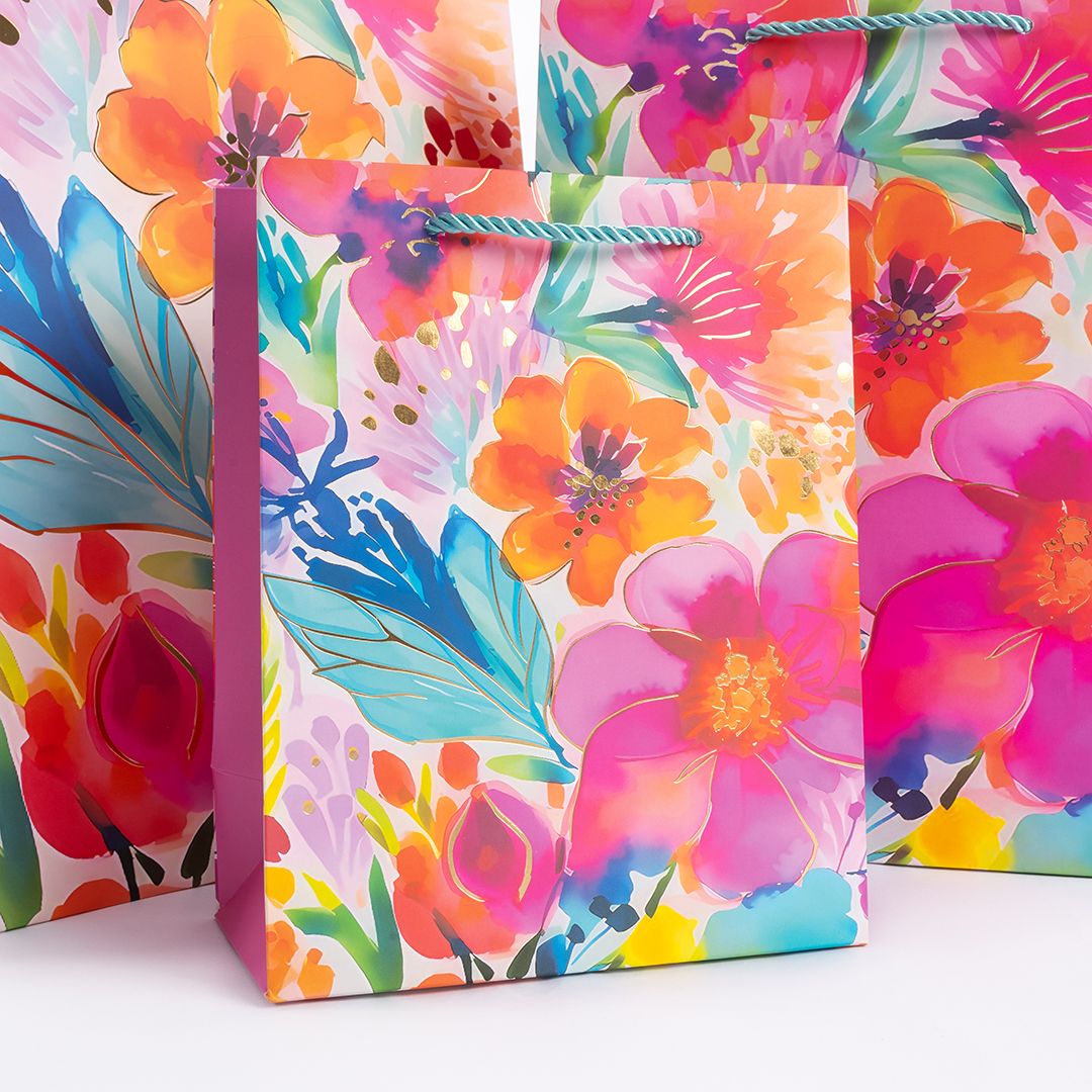 Пакет подарочный, 210гр, Любимые цветы, Дизайн №1, Металлик, 23*18*10 см, 1 шт.