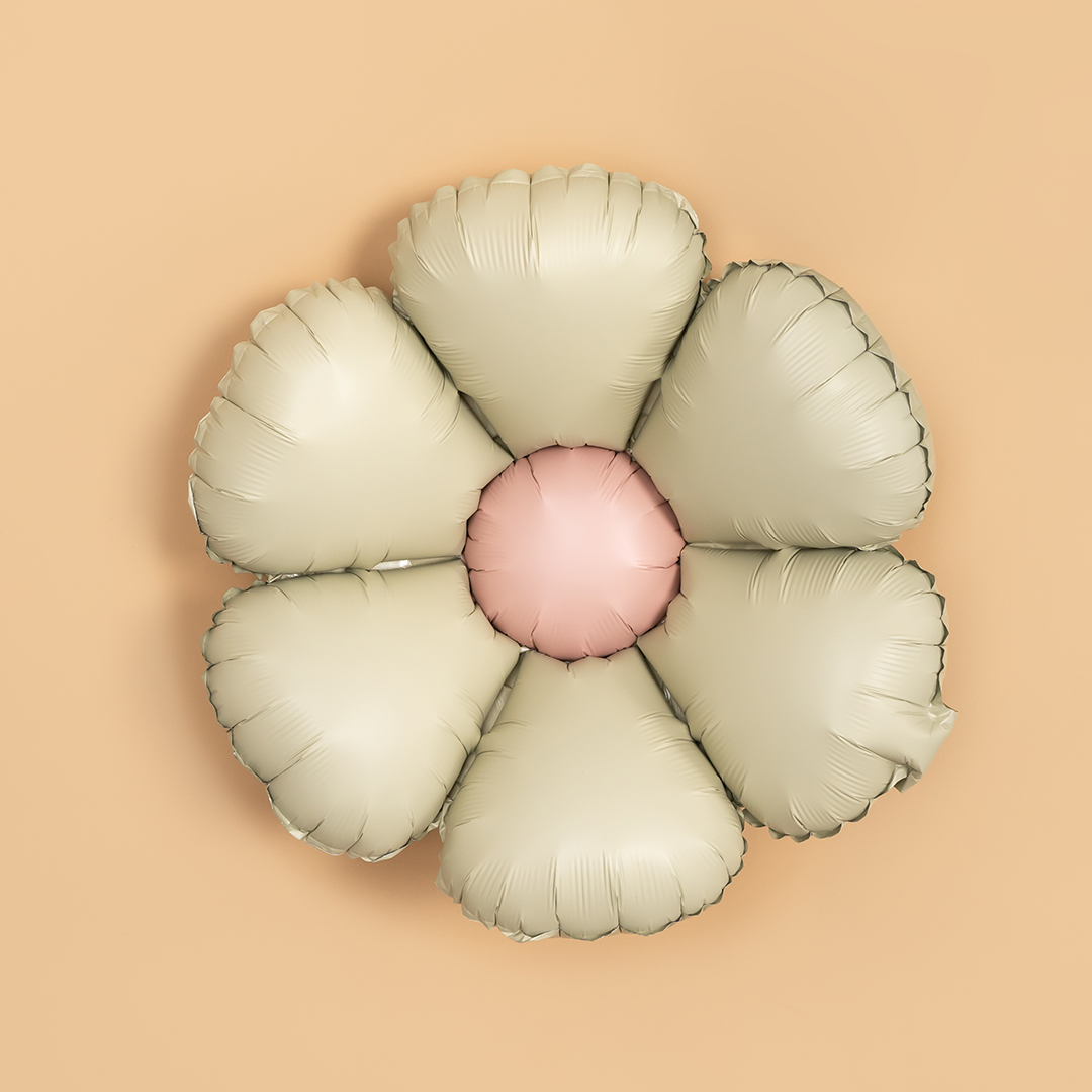 Шар (24''/61 см) Цветок, Ромашка (надув воздухом), Кремовый, Сатин, 1 шт. в уп.