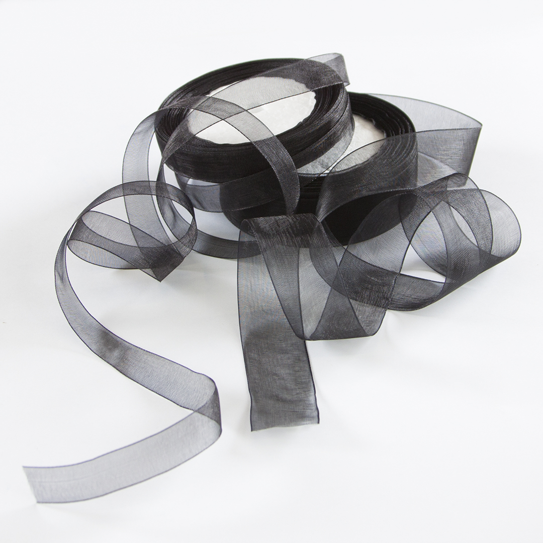 Лента органза (1,2 см*22,85 м) Черный, 1 шт.