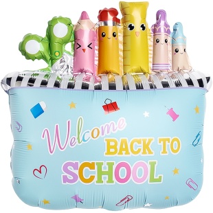 Шар (26''/66 см) Фигура, Школьный пенал, Голубой, Сатин, 1 шт.