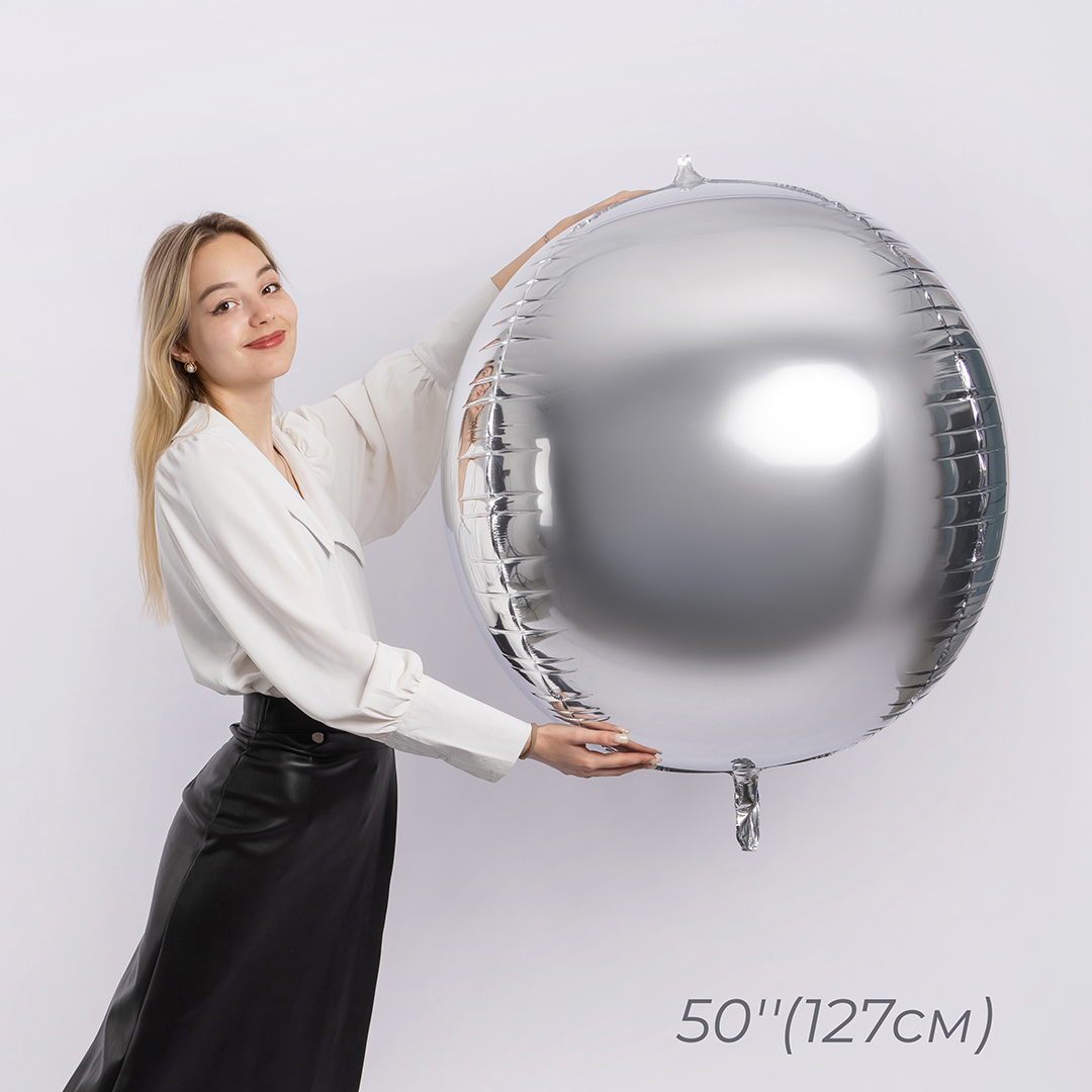 Шар 3D (50''/127 см) Сфера, Серебро, 1 шт. в уп.