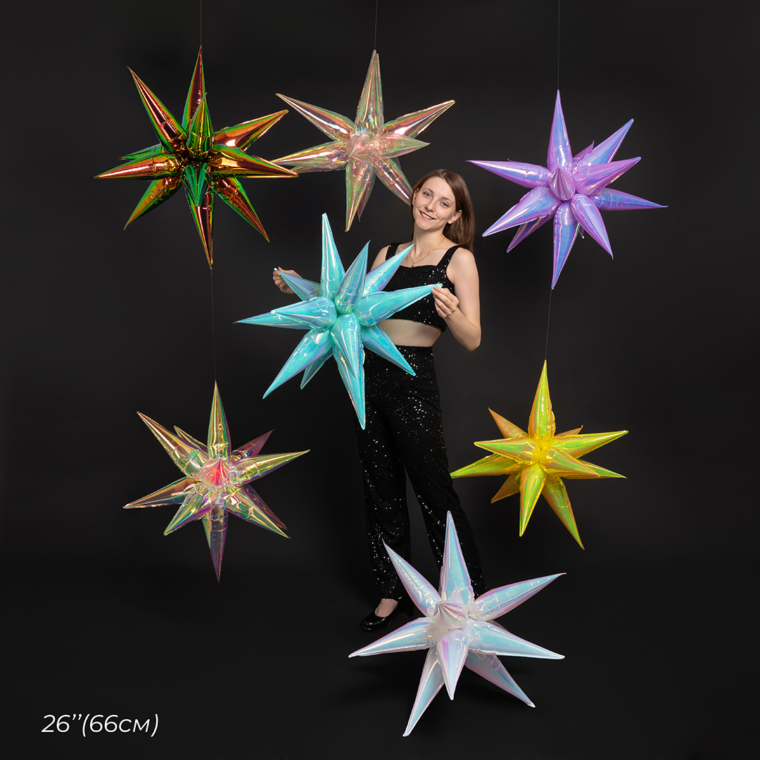 Шар 3D (26''/66 см) Звезда, Составная, Жемчужный, Хамелеон, 1 шт. в уп.