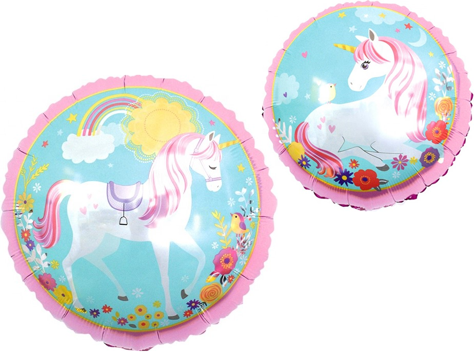 Шар (18''/46 см) Круг, Единорог на лугу, 1 шт.
