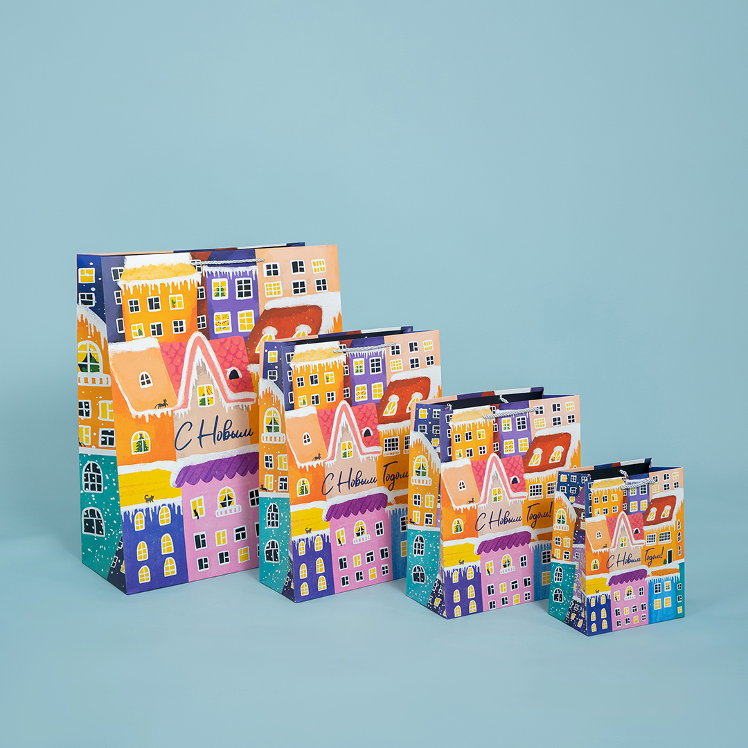 Пакет подарочный, 210гр, С Новым Годом! (зимний городок), 41*31*12 см, 1 шт.