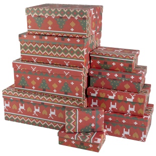 Набор коробок Новогодний орнамент с оленями, 33*20*13 см, 10 шт. в упак. 