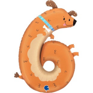 Шар (35''/89 см) Цифра, 6 Щенок, 1 шт. в уп.