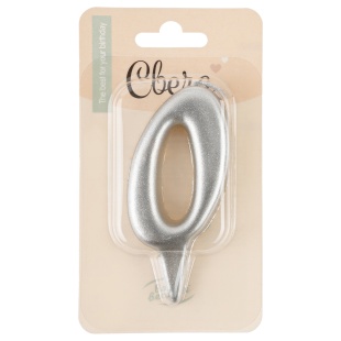 Свеча Цифра, 0 Овал, Серебро, Металлик, 7 см, 1 шт. с держат.