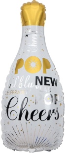 Шар (32''/81 см) Фигура, Бутылка Шампанское, Новогодние искры, Белый, 1 шт.
