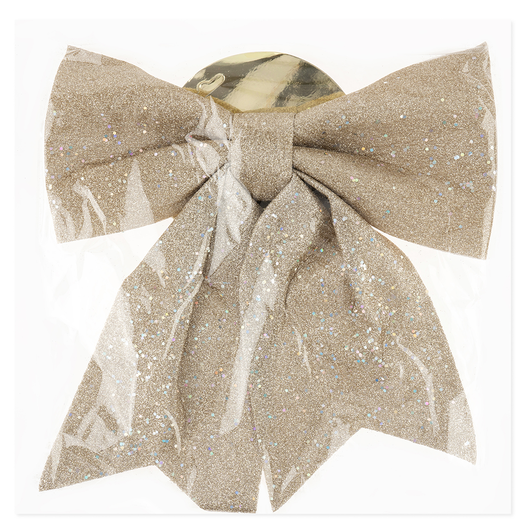 Декоративный бант Праздничный, Шампань, с блестками, 30*35 см, 1 шт. в упак. 