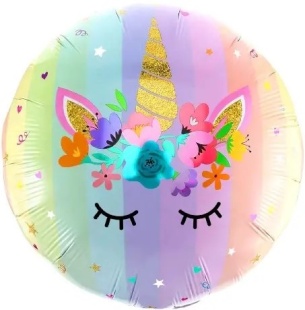 Шар (18''/46 см) Круг, Волшебный единорог в цветах, 1 шт.