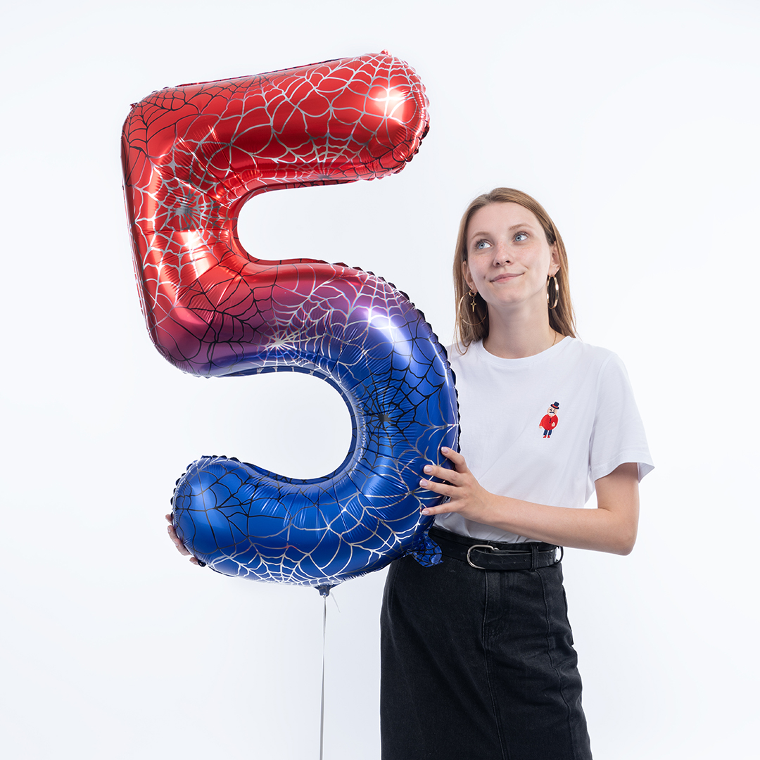 Шар (40''/102 см) Цифра, 5 Героическая тема, Красный/Синий, 1 шт. в уп.