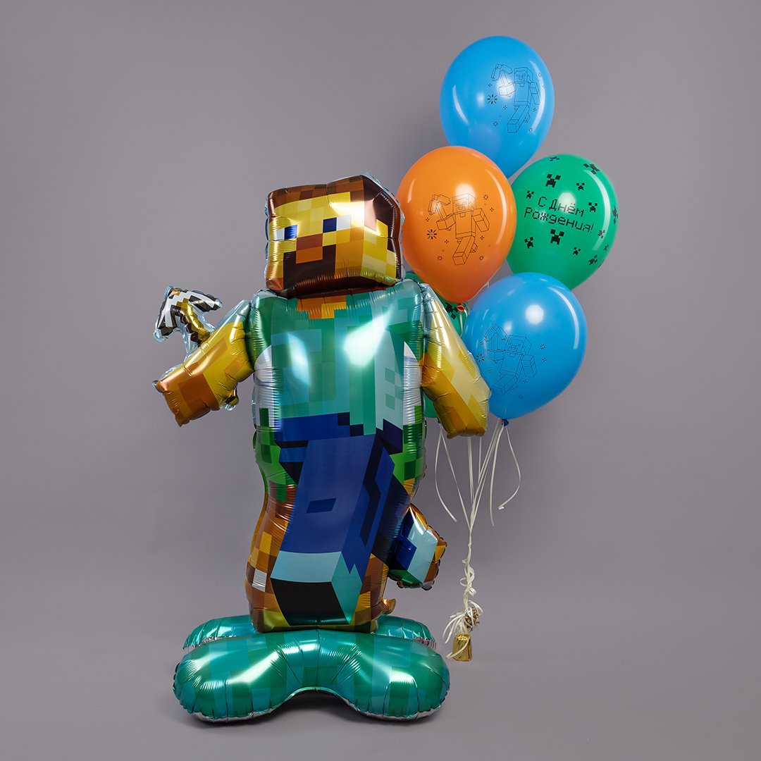Шар 3D (59''/150 см) Фигура на подставке, Пиксельный герой, 1 шт. в уп.