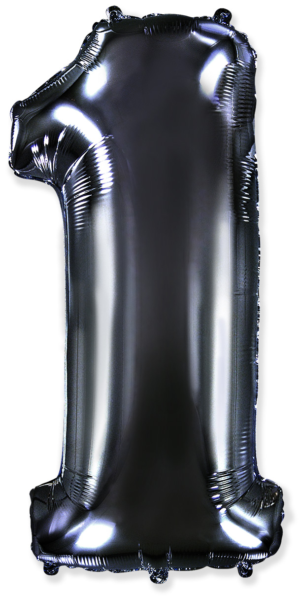 Шар (40''/102 см) Цифра, 1, Черный, 1 шт. в уп.