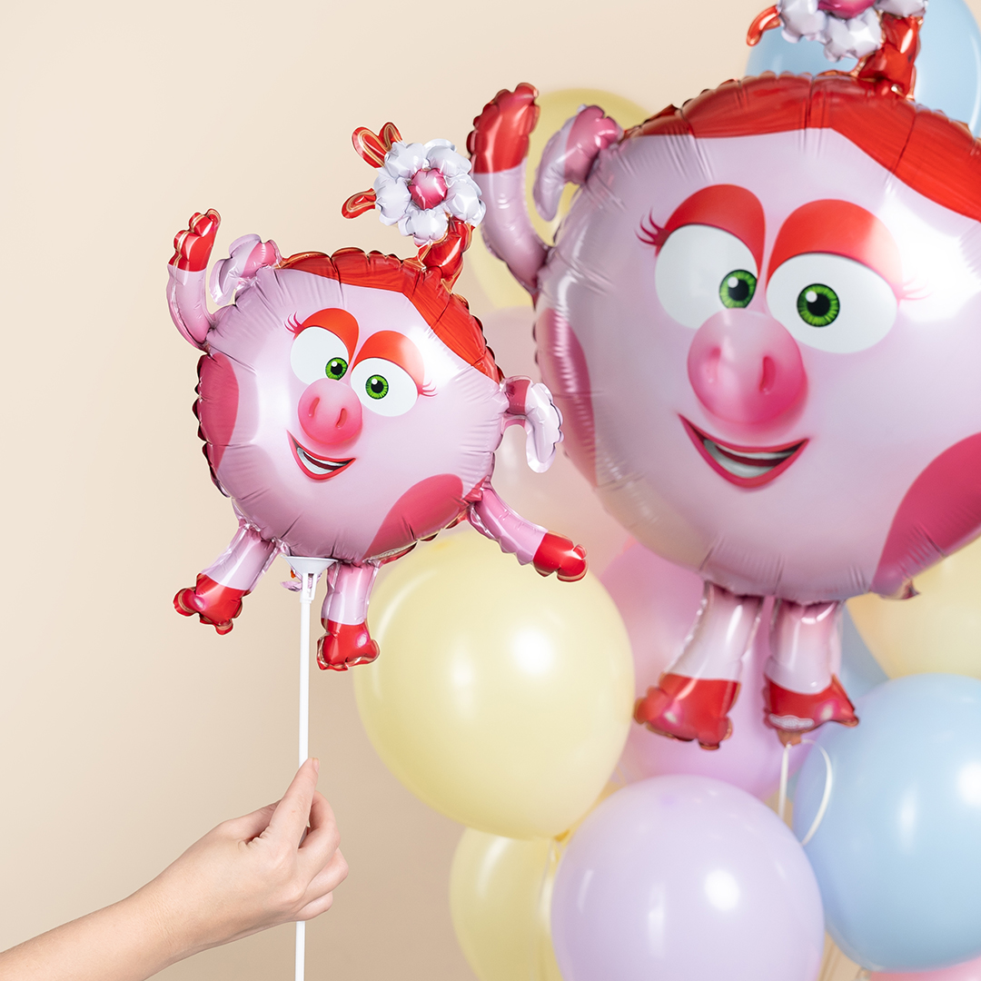 Шар с клапаном (17''/43 см) Мини-фигура, Смешарики, Нюша, 5 шт. в уп.