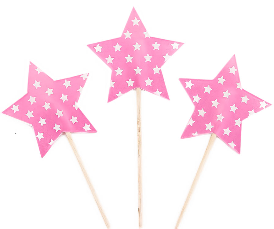 Пики Топперы, Звезда, Белые точки, Розовый, 4*12 см, 12 шт.