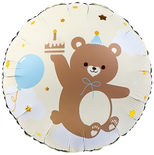 Шар (18''/46 см) Круг, Мишка с кексиком, Кремовый, 1 шт. в уп.