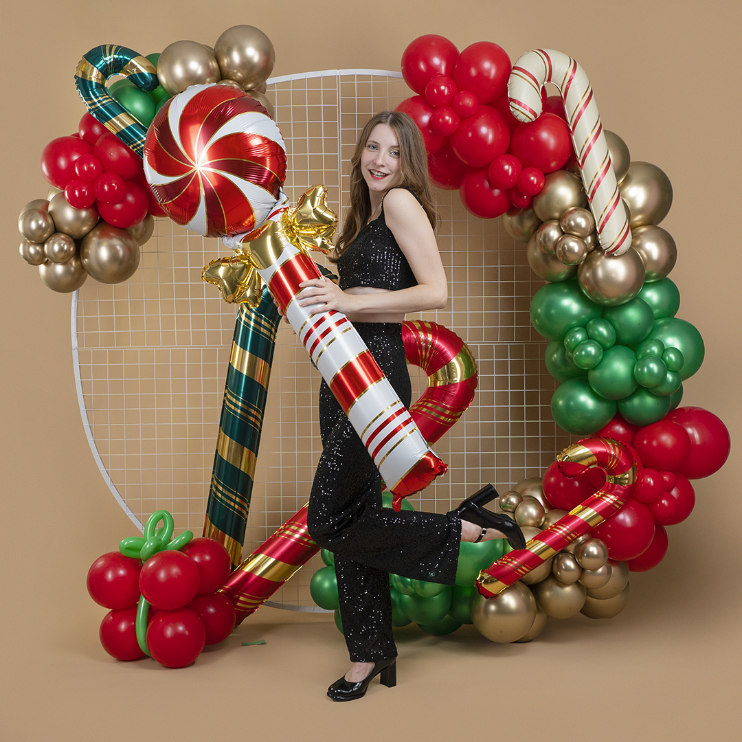 Шар (59''/150 см) Фигура, Леденец с бантом, Красный/Золото, 1 шт.