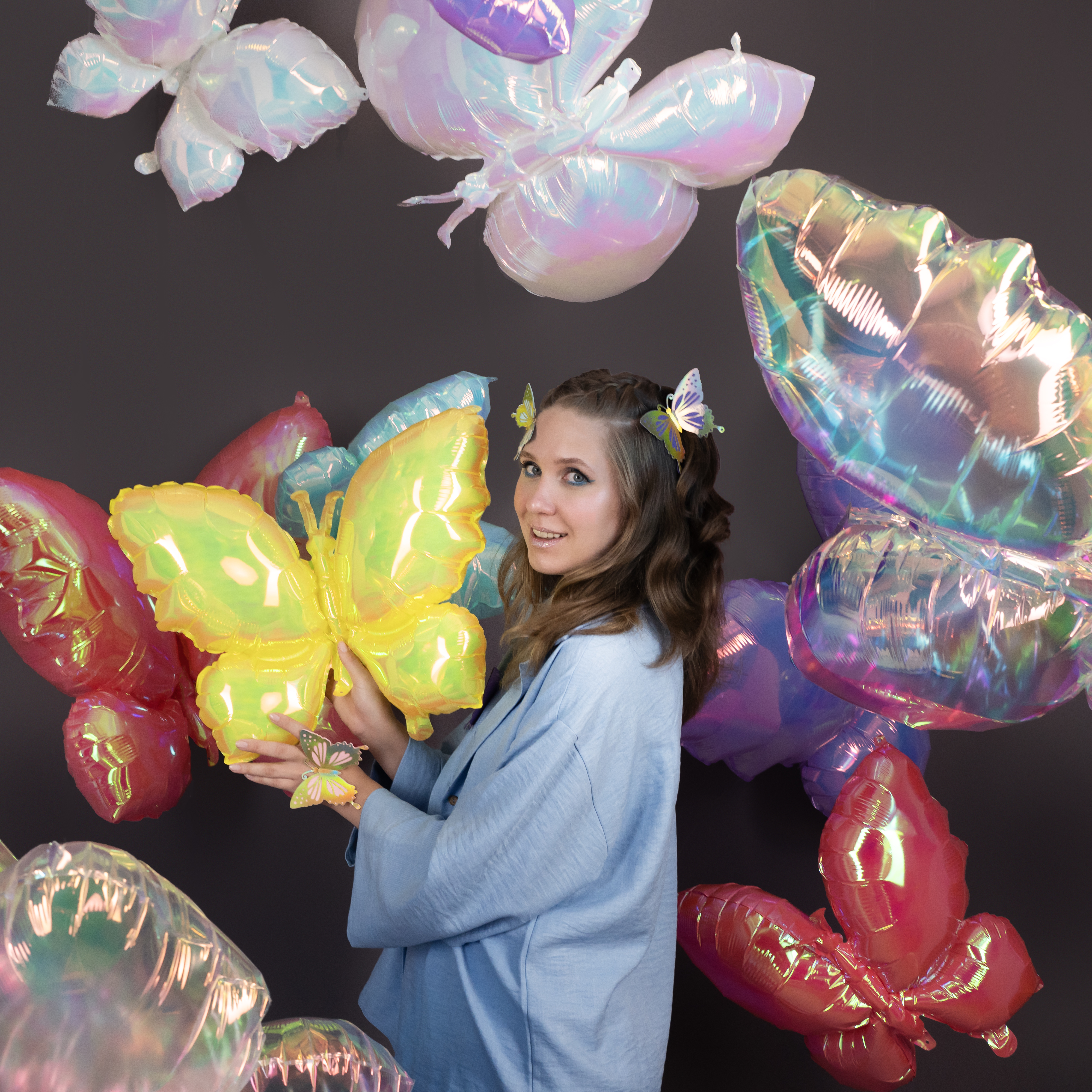 Шар (26''/66 см) Фигура, Бабочка (надув воздухом), Желтый, Хамелеон, 1 шт. в уп.