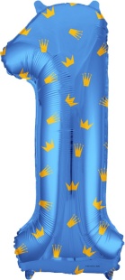 Шар (34''/86 см) Цифра, 1 Золотые короны, Голубой, 1 шт. в уп.