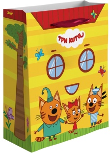 Пакет подарочный, 210гр, Три Кота, Играем вместе, 32*26*12 см, 1 шт.