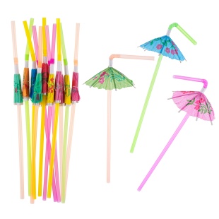 Трубочки для коктейлей (пластик), Зонтики, Ассорти, 12 шт. в упак. 