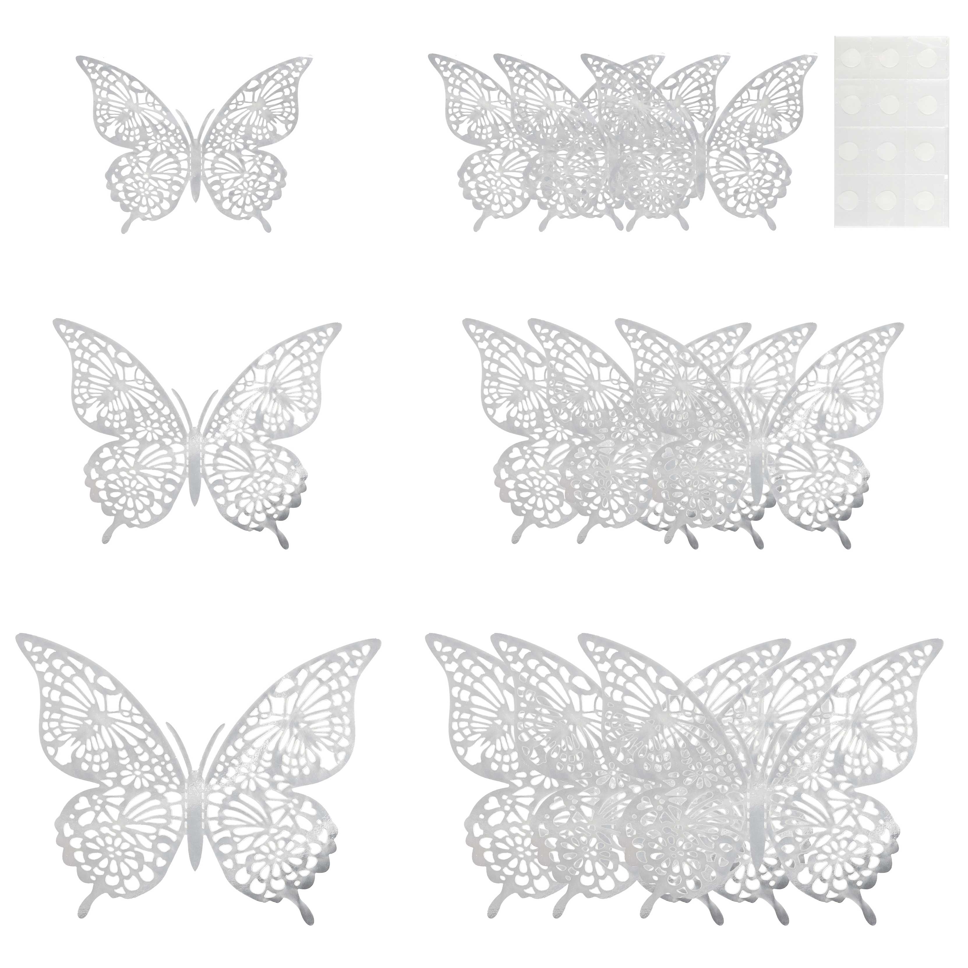 Наклейки Волшебные бабочки, Серебро, 8-12 см*12 шт, 1 упак.