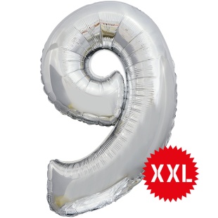 Шар (50''/127 см) Цифра, 9 XXL, Серебро, 1 шт. в уп.