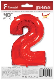 Шар (40''/102 см) Цифра, 2, Красный, 1 шт. в уп.