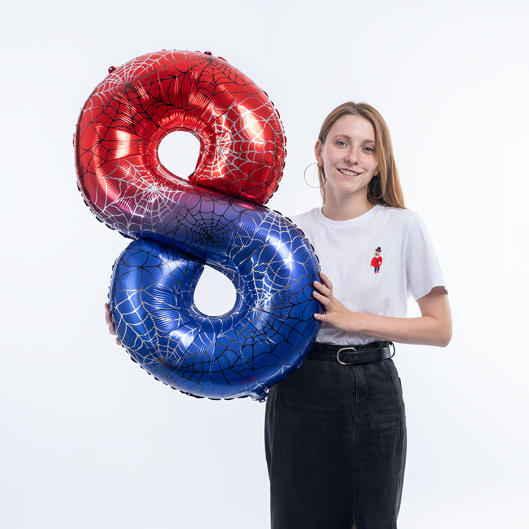 Шар (40''/102 см) Цифра, 8 Паучок, Красный/Синий, 1 шт. в уп.