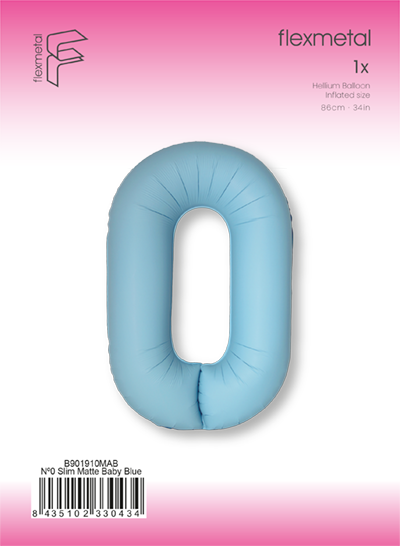 Шар (40''/102 см) Цифра, 0 Slim, Светло-голубой, Матовый, 1 шт. в уп.