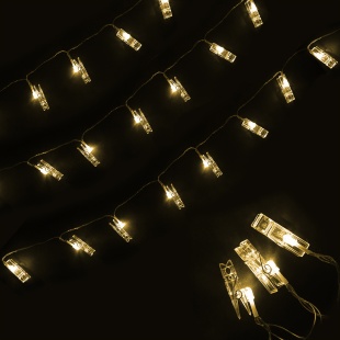 Светодиодная гирлянда Прищепки, 20 Led, IP14, 3 м. Теплый белый, 1 шт.