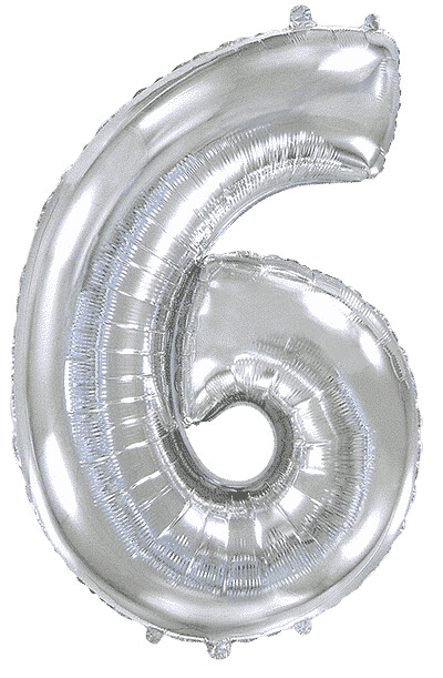 Шар (40''/102 см) Цифра, 6, Серебро, 1 шт. в уп.