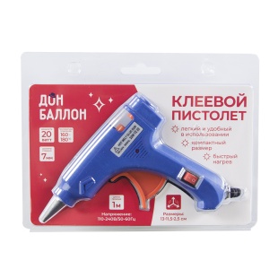Клеевой низкотемпературный пистолет 110-240 В, 20 Вт, для D 7 мм, 13*11,5*2,5 см. Синий, 1 шт.