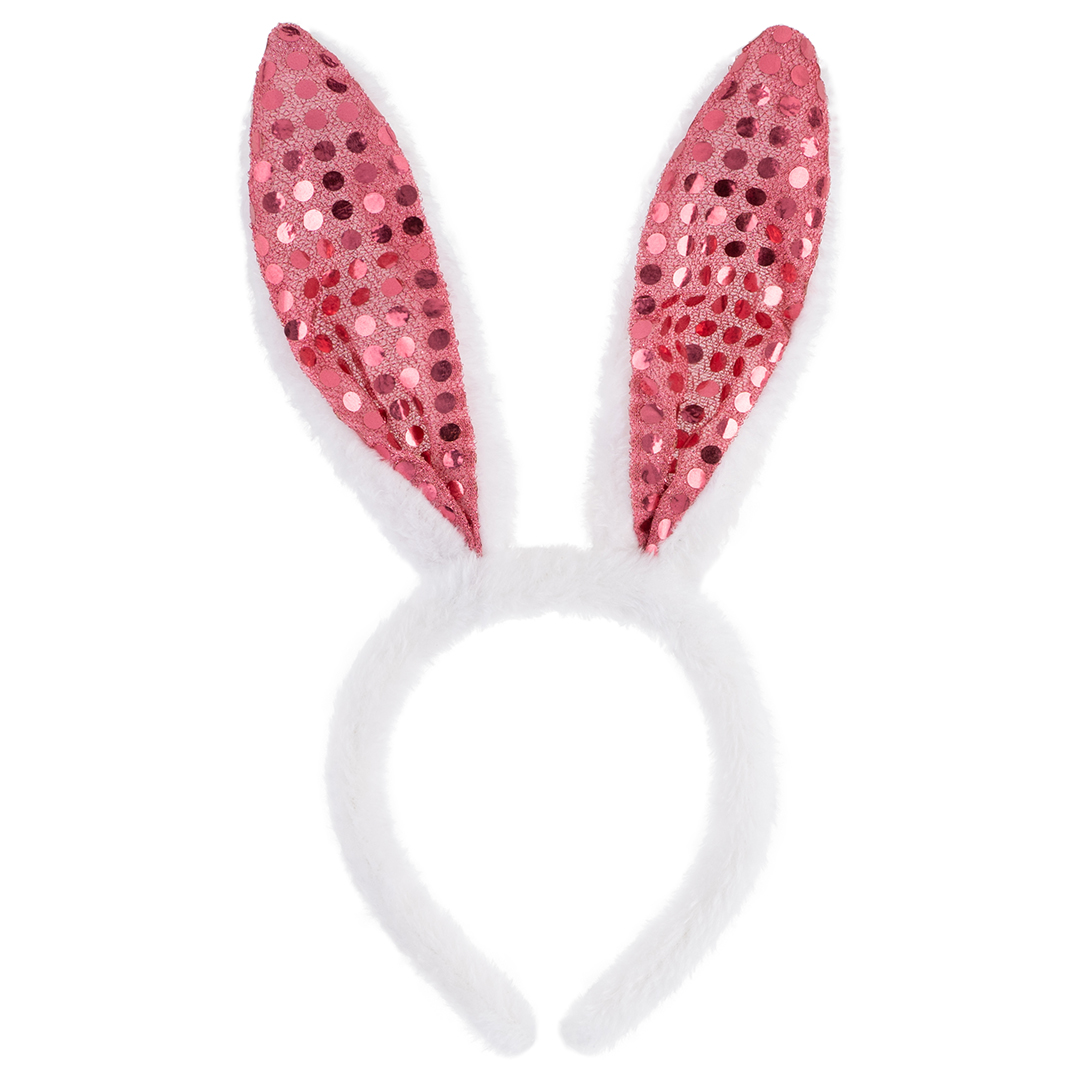 Ободок Зайка, с пайетками, Белый/Розовый, 1 шт. 