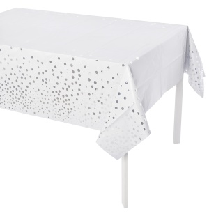 Скатерть одноразовая, Конфетти, Белый/Серебро, Металлик, 137*183 см, 1 шт.