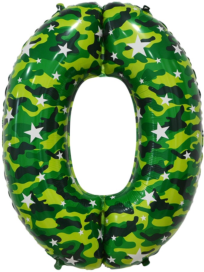 Шар (34''/86 см) Цифра, 0, Камуфляж, 1 шт. в уп.